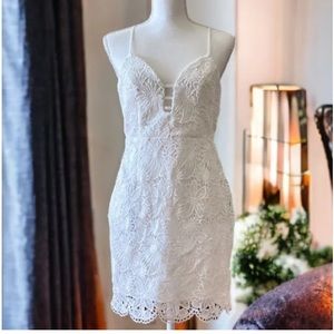 ⚫️ Forever 21 White Lace Strapless Dress Open Back Size Large NWOT